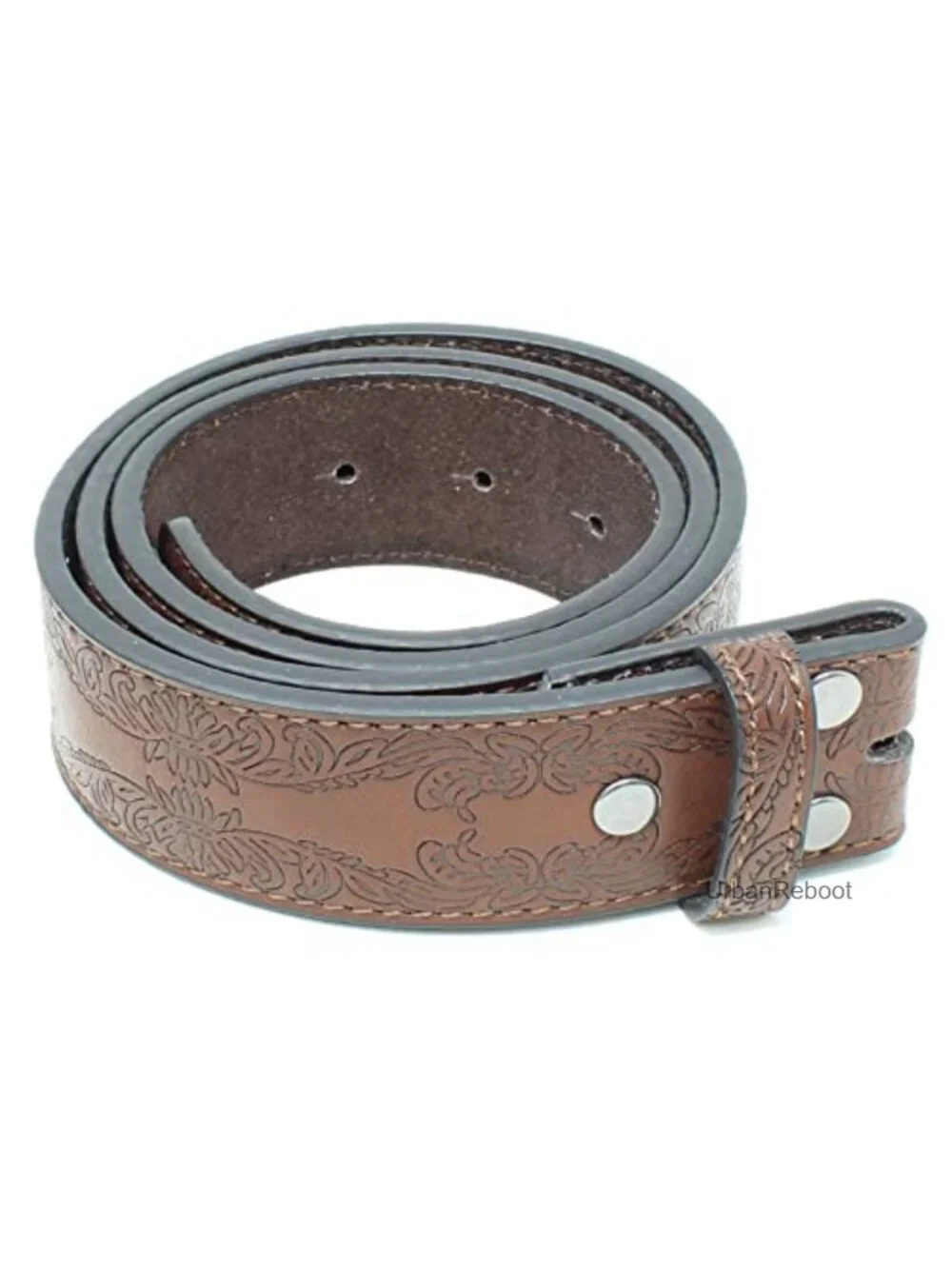Western Tooled Floral Leather Belt Strap with Snaps 1.5